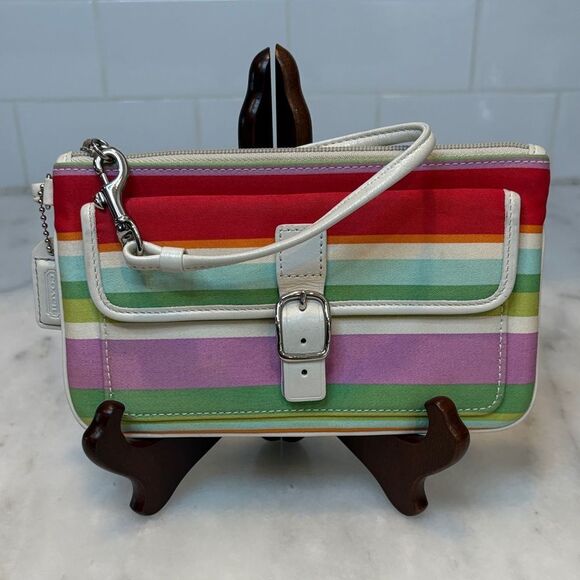 Coach Hampton Multi Color Striped Pouch Clutch Wristlet - Picture 1 of 16